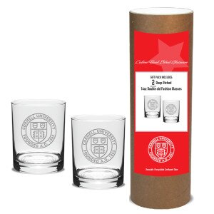 Custom Cornell Seal Double Old Fashion Glass Set